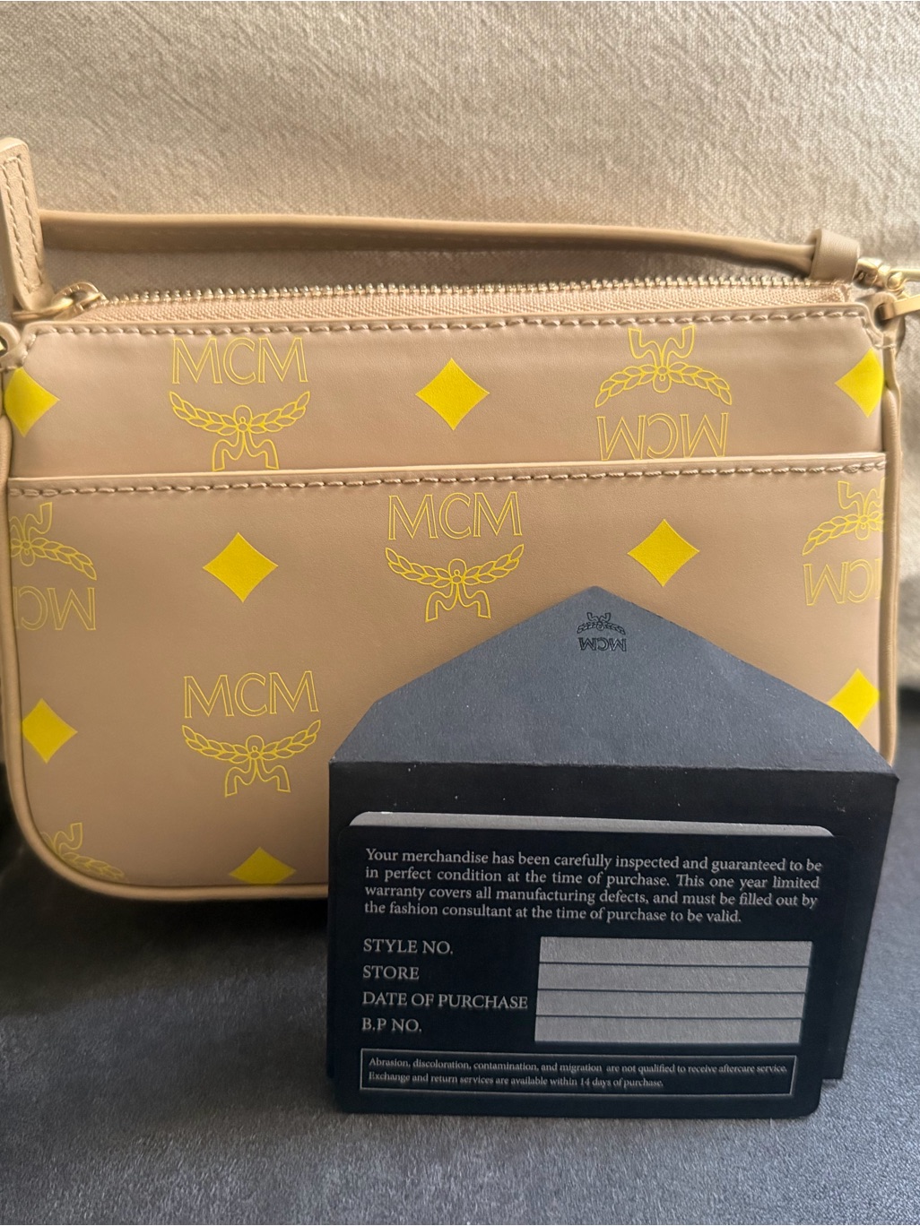 Mcm Beige Crossbody Bag With Yellow Logo Print
